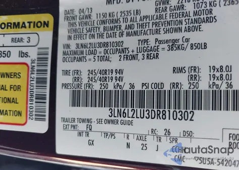 2013 Lincoln Mkz Hybrid z USA, uszkodzony, nr VIN 3LN6L2LU3DR810302